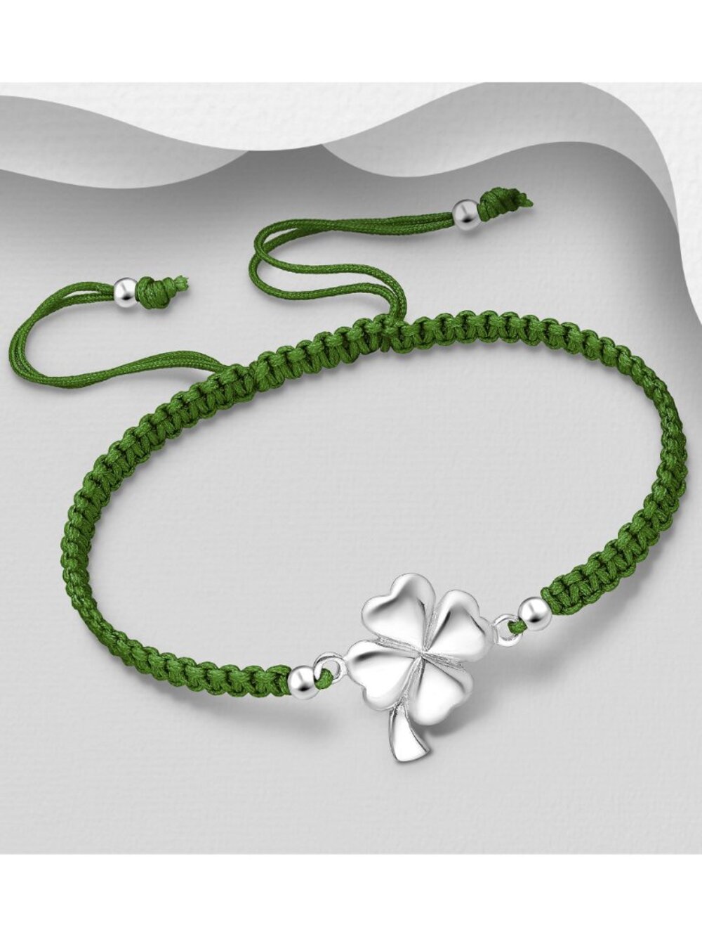 925 Sterling Silver Clover with Adjustable Thread Bracelet